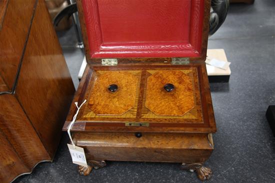 A 19th century rectangular burr yew wood two division tea caddy, 12in.